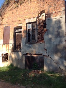 Close up of crumbling back wall, Woodville Mercantile