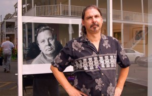 David Rae with a photo of his Dad, Willie Morris in the background.